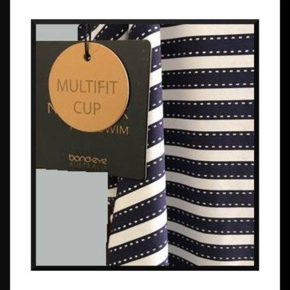 NWT NIP TUCK Ahoy Joanne Bond Eye Shirred NAVY SILVER FOIL Stripe Swimsuit/Sz 8 - Picture 10 of 10